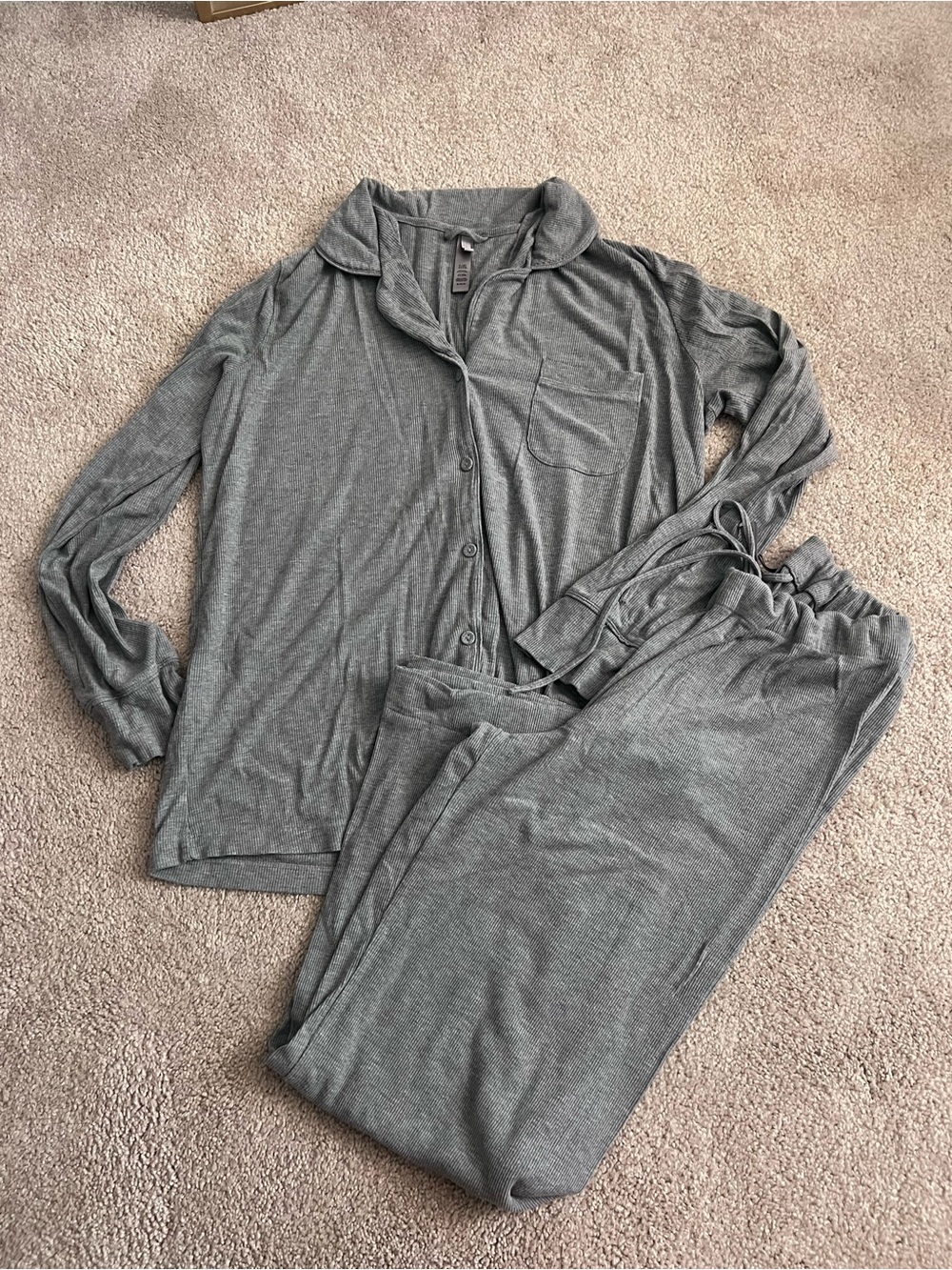 SKIMS Soft Lounge Heather Gray Long-Sleeve Button Pajama Set